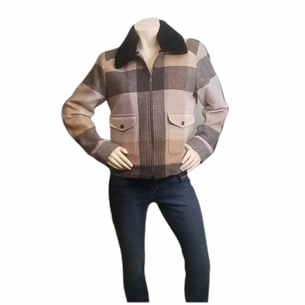 Pendleton Plaid Coat with removable fur collar NWT